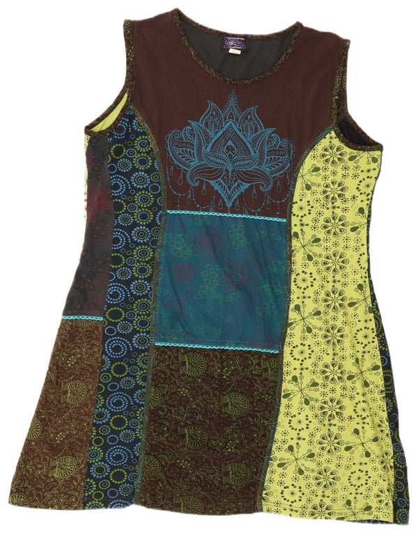 Vintage Kvinders Ærmeløs A-Line Kjole UK 20 2XL Flerfarvet Patchwork