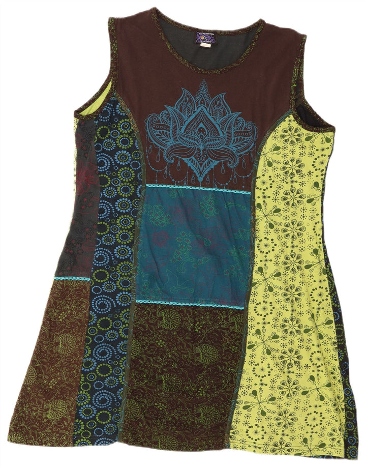 Vintage Kvinders Ærmeløs A-Line Kjole UK 20 2XL Flerfarvet Patchwork