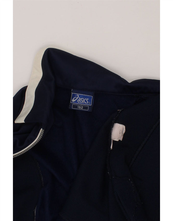 ASICS Boys Tracksuit Top Jacket 12-13 Years Navy Blue Colourblock Vintage Asics and Second-Hand Asics from Messina Hembry 