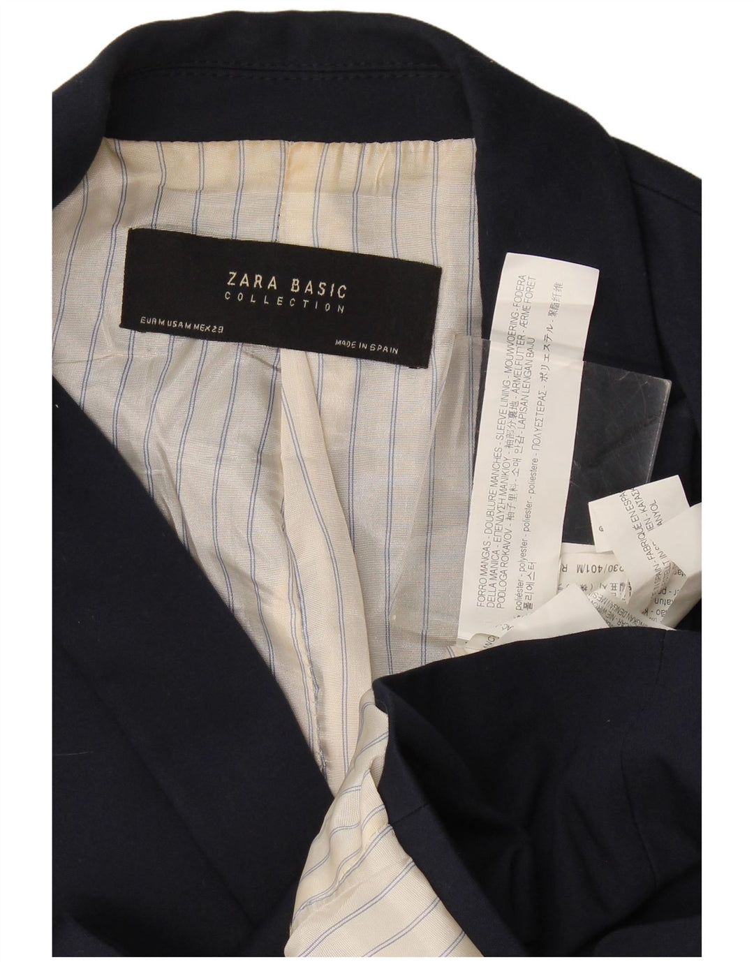 Zara Dame 1 Knap Blazer Jacket UK 12 Medium Navy Blue Polyester