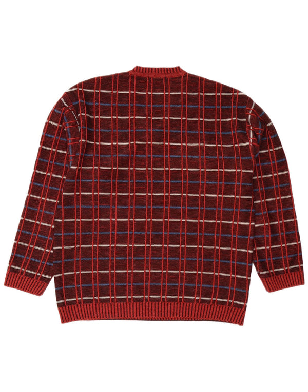 Vintage Mens V-Neck Jumper Sweater Medium Red Geometric