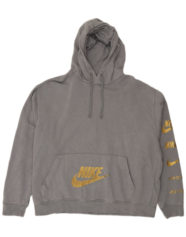 Nike Dame Swoosh Grafisk Oversized Hoodie Jumper UK 20 2XL Grå Sports