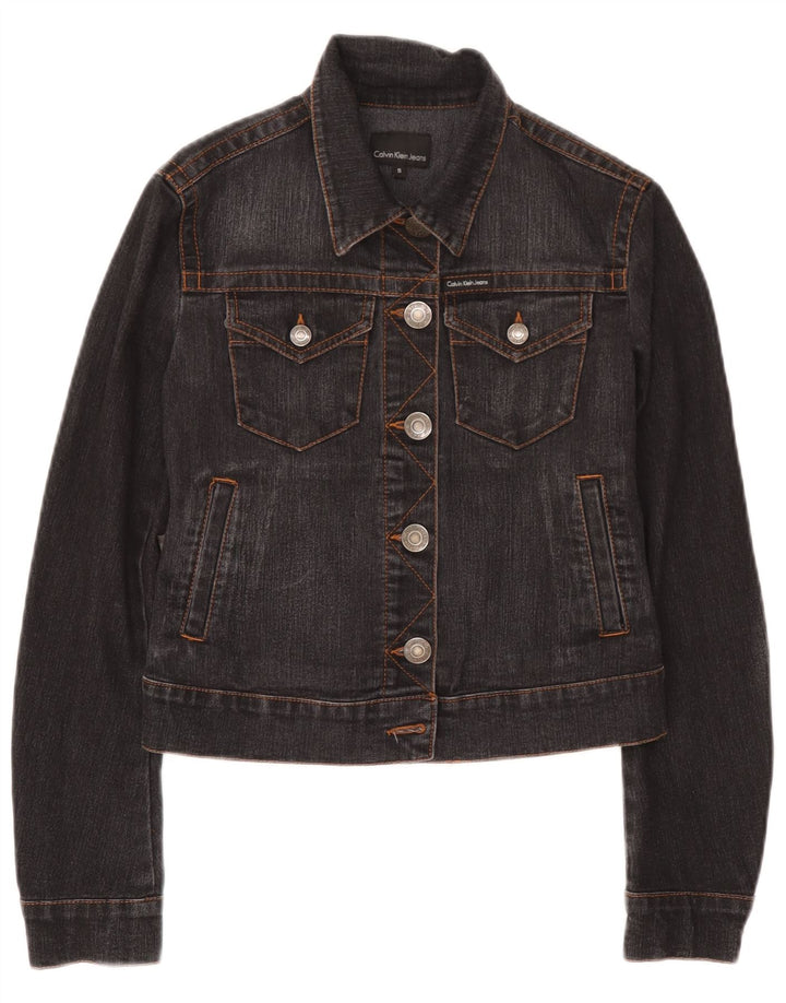 Calvin Klein Dame Crop Denim Jacket UK 10 Small Grey Bomuld