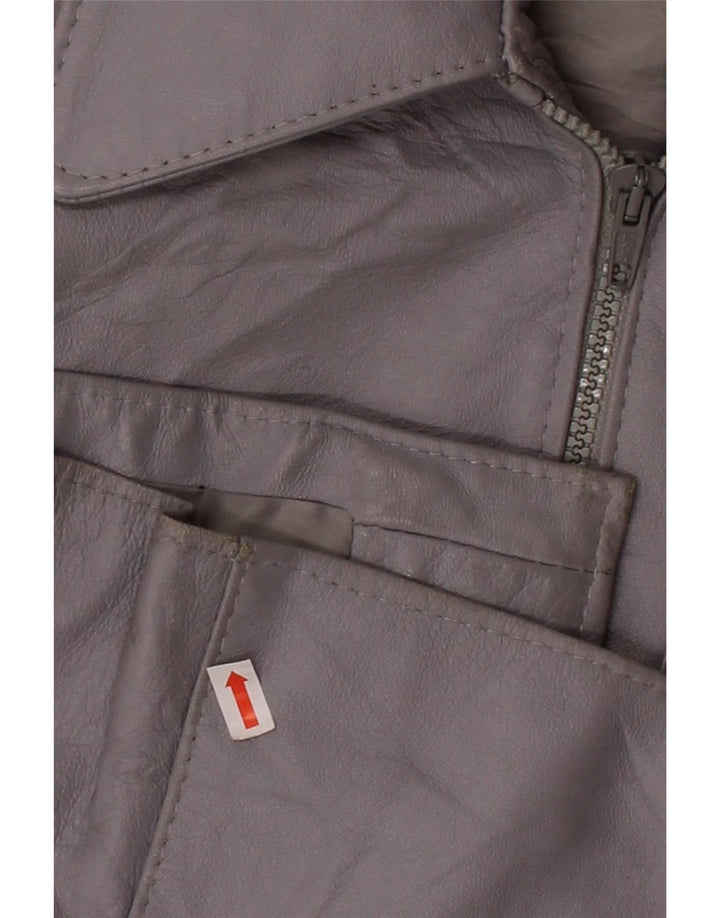 VINTAGE Womens Leather Jacket UK 14 Medium Grey Vintage Vintage and Second-Hand Vintage from Messina Hembry 