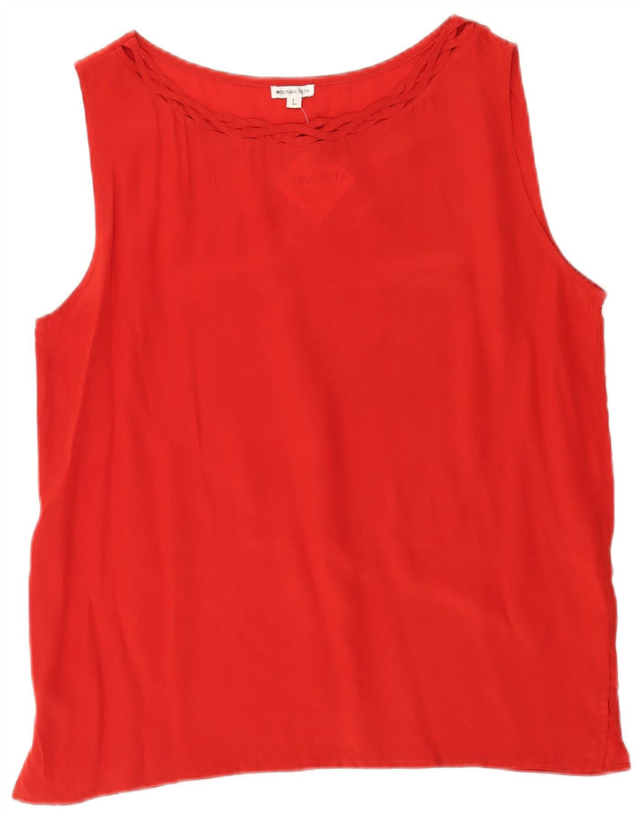 Vintage Dame ærmeløs bluse Top UK 16 Large Red Silk