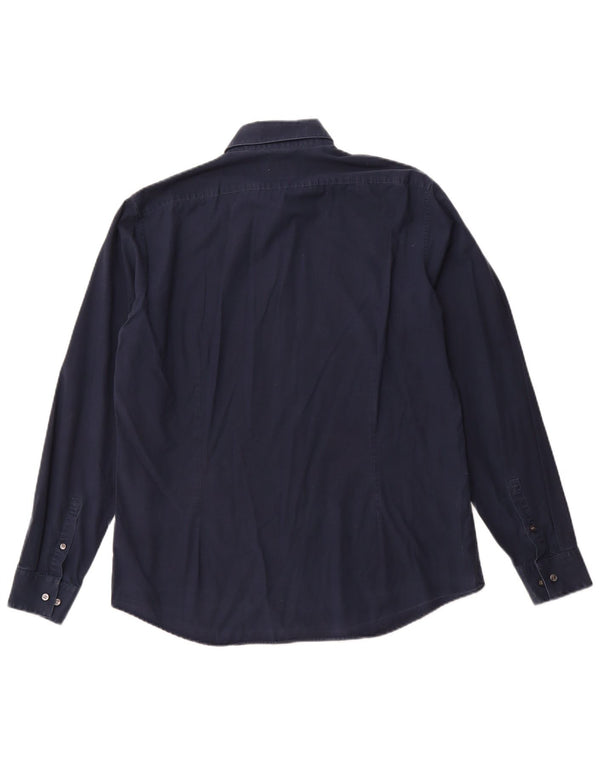 CALVIN KLEIN Herre Slim Fit skjorte str. 16 1/2 Large Marineblå Bomuld