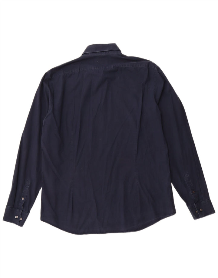 CALVIN KLEIN Herre Slim Fit skjorte str. 16 1/2 Large Marineblå Bomuld