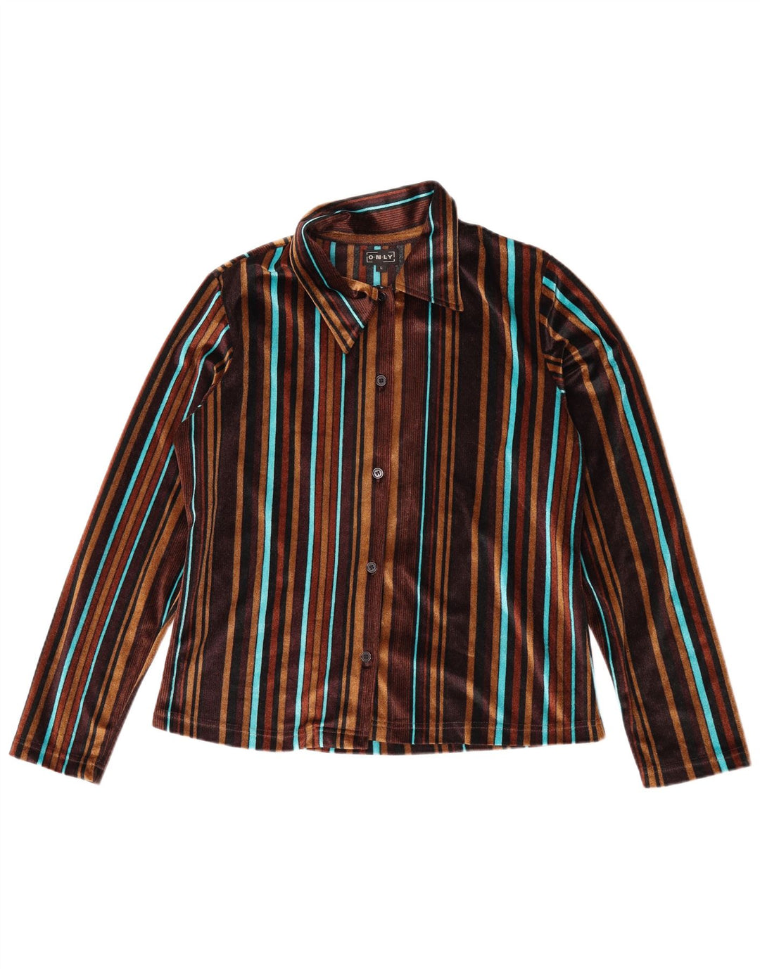 Only Womens Velour Shirt Bluse UK 16 Stor brun stribet polyester