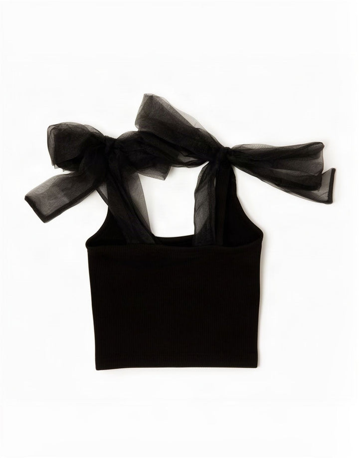 Zara Dame Crop Cami Top UK 12 Medium Sort Bomuld