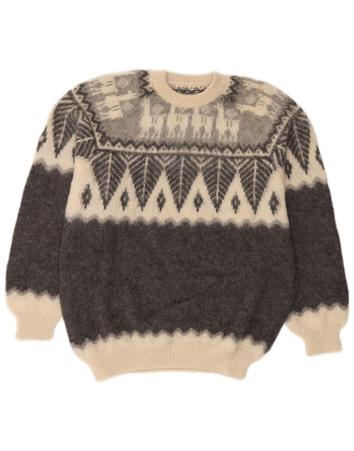 Vintage herre sweater med rund hals, lille grå Fair Isle