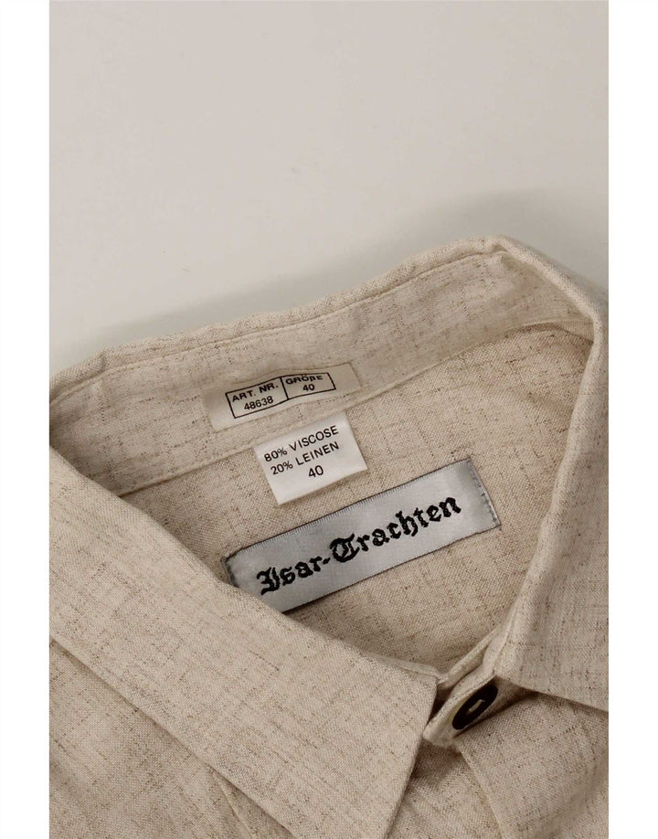 Isar Trachten Herre grafisk skjorte str. 40 Medium Beige Flecked Viscose