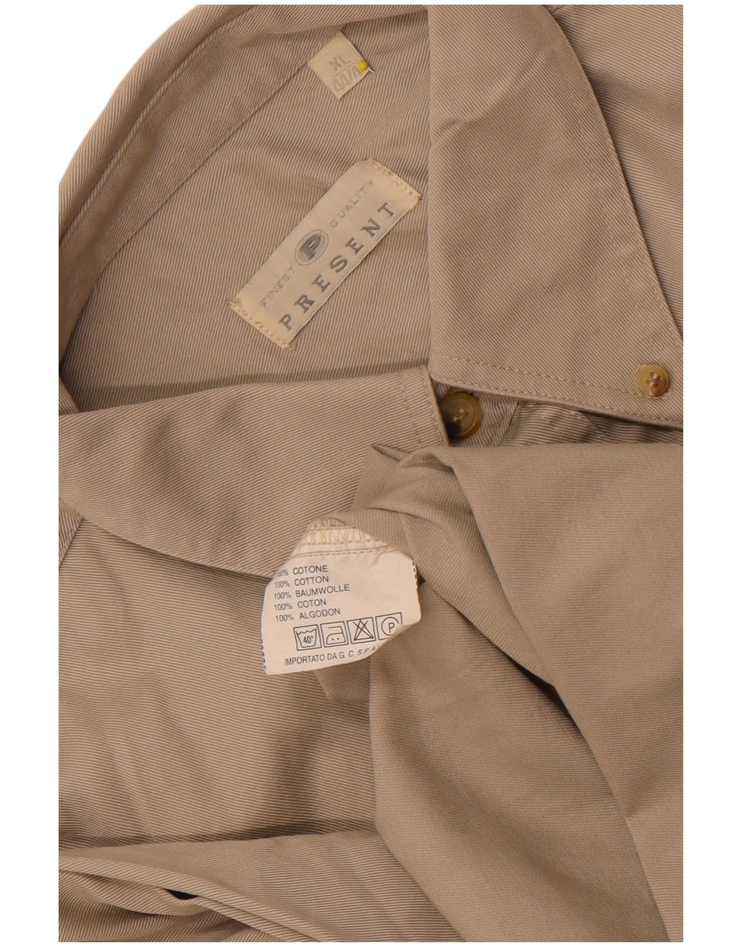 Vintage herreskjorte størrelse 44/46 XL Beige bomuld