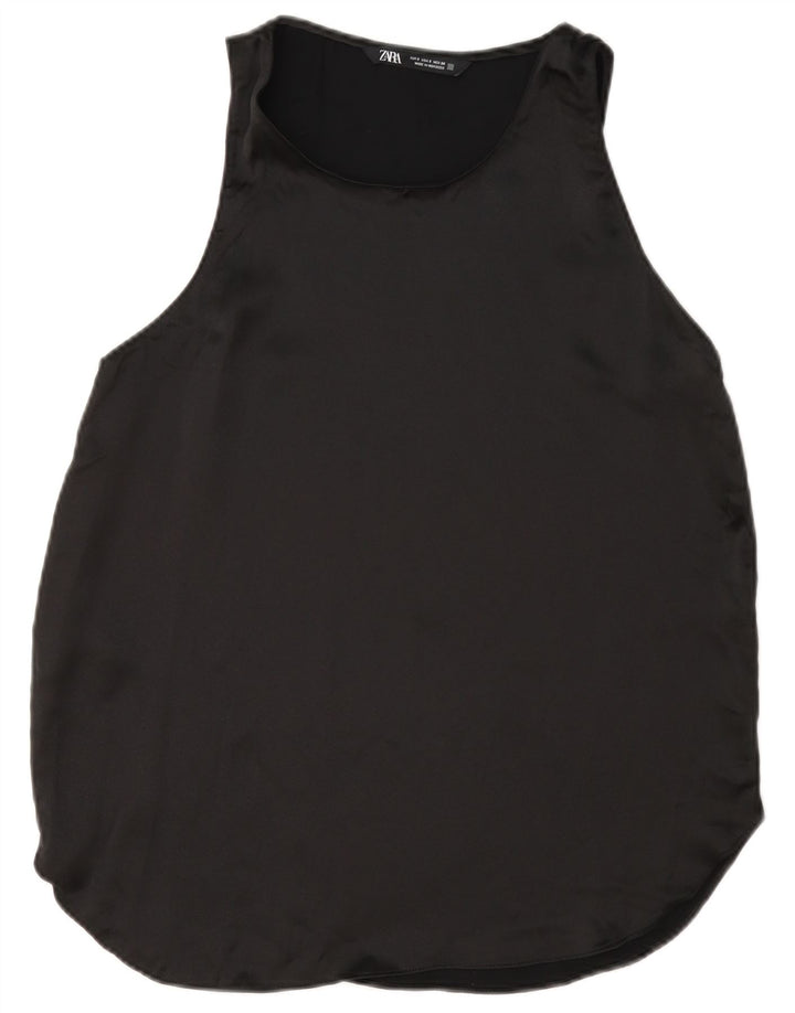Zara Dame ærmeløs bluse Top UK 10 Small Black