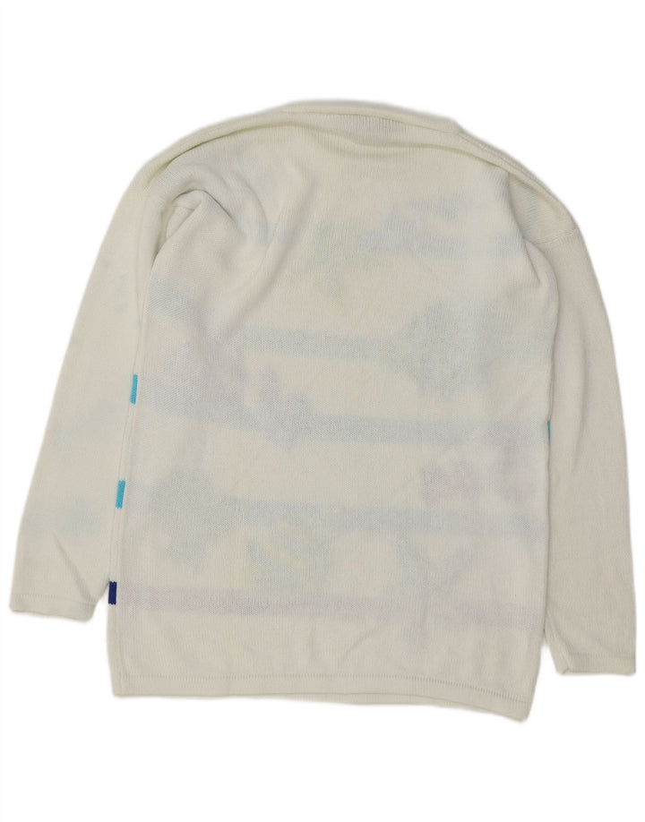 VINTAGE grafisk sweater med rund hals til kvinder EU 40 Medium hvid stribet