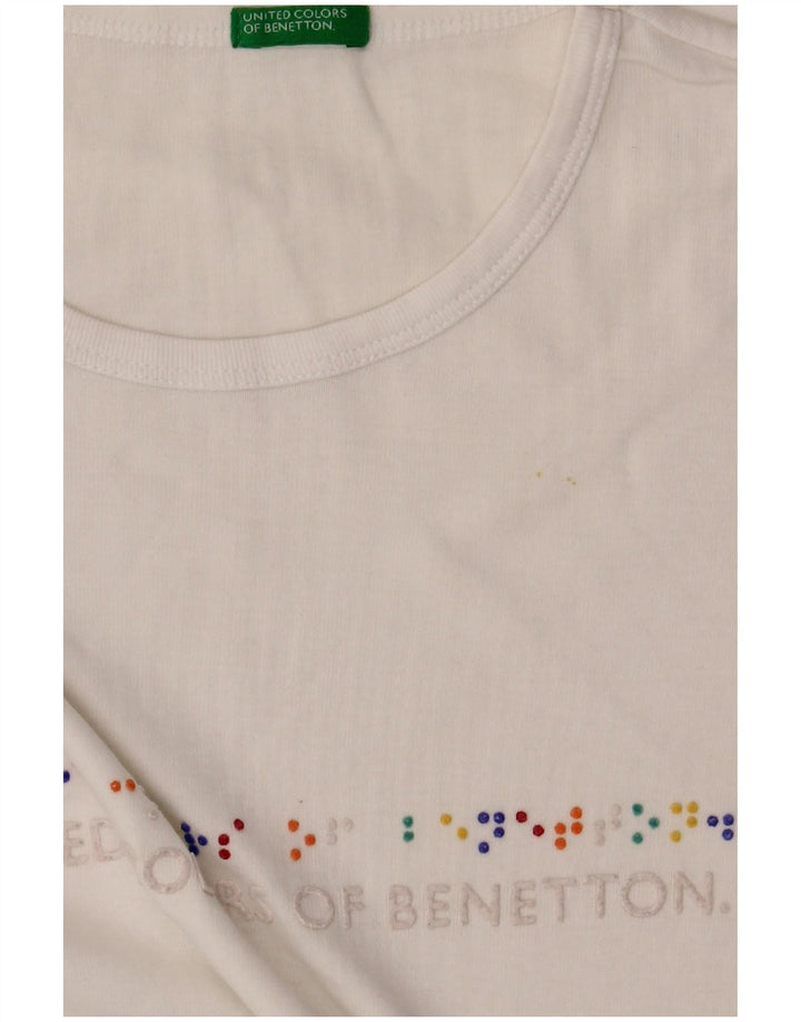 BENETTON Dame Grafisk T-Shirt Top UK 8 Small White