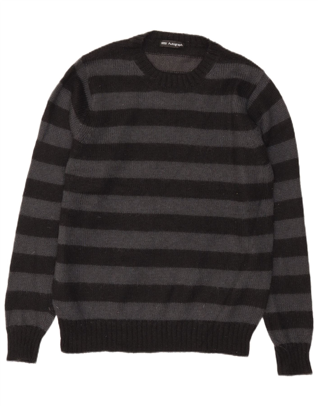 Marks & Spencer Herre Autograph Zip Neck Jumper Sweater Medium Sort Stribet