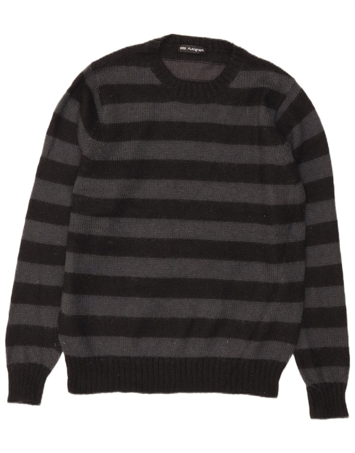 Marks & Spencer Herre Autograph Zip Neck Jumper Sweater Medium Sort Stribet