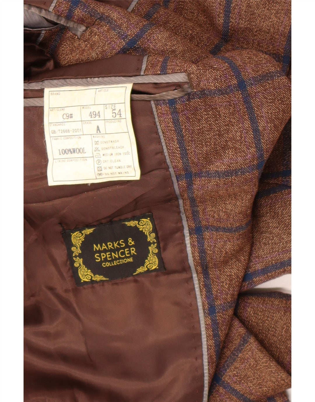 Marks & Spencer Herre 1-knap Blazerjakke IT 54 2XL Brun ternet uld