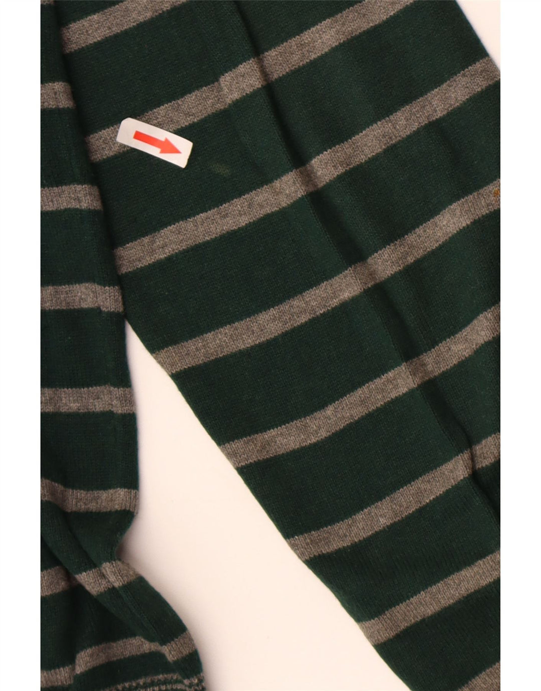 Massimo Dutti Herre Zip Neck Jumper Sweater Stor Grøn Stribet Bomuld