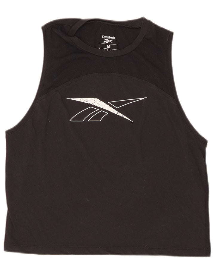 Reebok Kvinders Grafisk Vest Top UK 12/14 Medium Sort Polyester