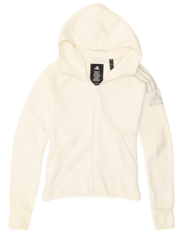 Adidas hættetrøje med lynlås til kvinder UK 4/6 XS hvid bomuld