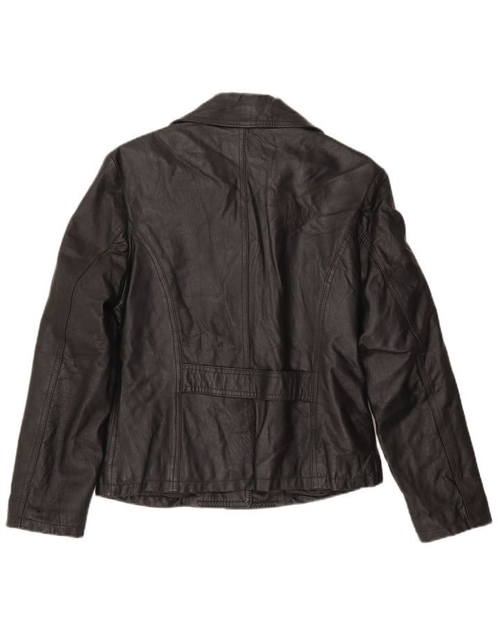 Vintage dame 3-knaps læder blazerjakke UK 14 Large Black