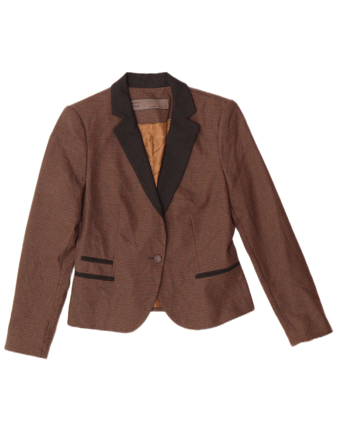 Zara Dame Basic Blazer Jacket UK 12 Medium Brown Houndstooth Classic