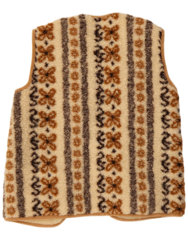 Vintage Dame Gilet IT 54 3XL Beige Blomsteruld