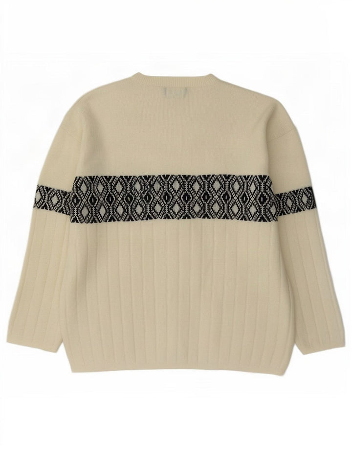 Charly Herre Boat Neck Jumper Sweater Large Off White Geometrisk Uld