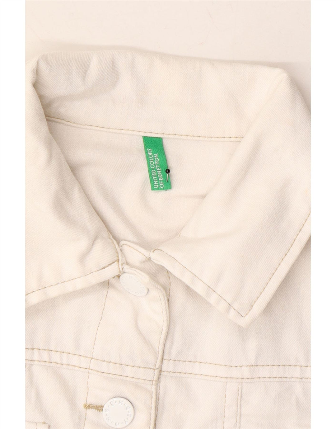 BENETTON Girls Denim Jacket 11-12 Years 2XL White Cotton Vintage Benetton and Second-Hand Benetton from Messina Hembry 