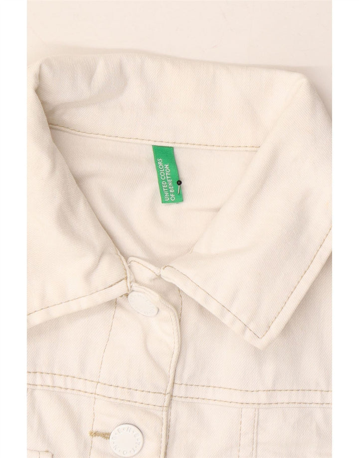 BENETTON Girls Denim Jacket 11-12 Years 2XL White Cotton Vintage Benetton and Second-Hand Benetton from Messina Hembry 