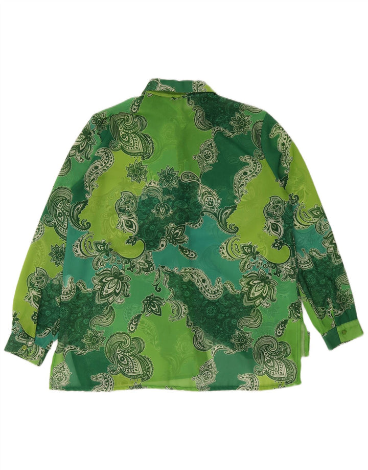 Vintage dameskjorte bluse UK 16 Stor grøn Paisley Polyester