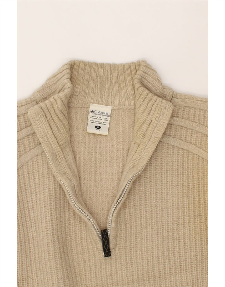 COLUMBIA Mens Zip Neck Jumper Sweater XL Grey Wool Vintage Columbia and Second-Hand Columbia from Messina Hembry 