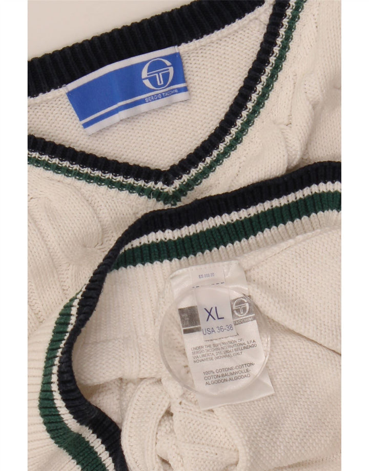 Sergio Tacchini Herre V-hals sweater XL Hvid Bomuld
