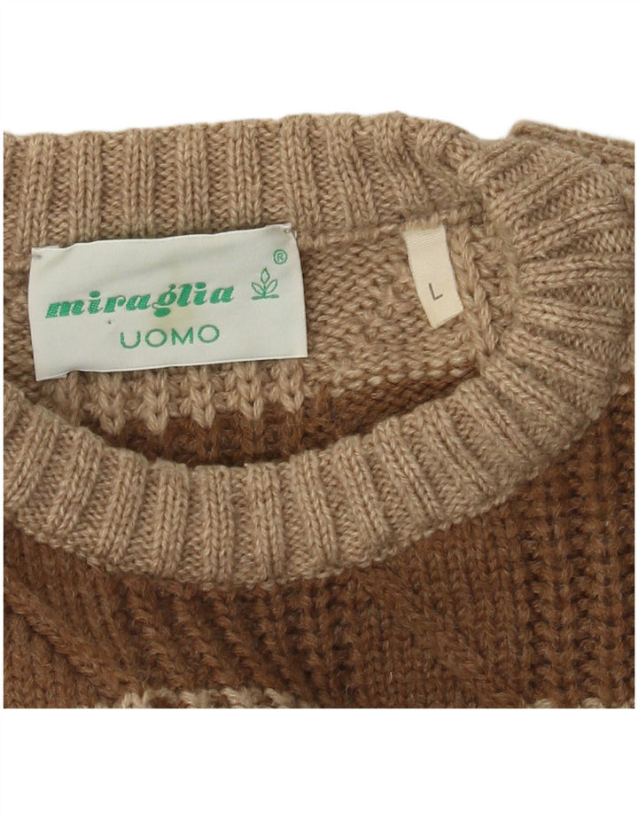 Vintage herre rund hals sweater stor brun stribet