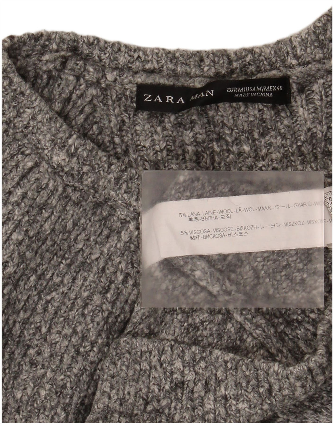Zara Herre Boat Neck Jumper Sweater Medium Grey Flecked Wool
