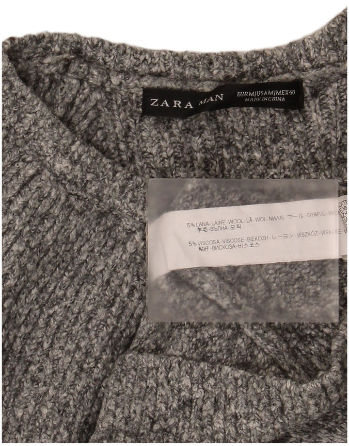 Zara Herre Boat Neck Jumper Sweater Medium Grey Flecked Wool
