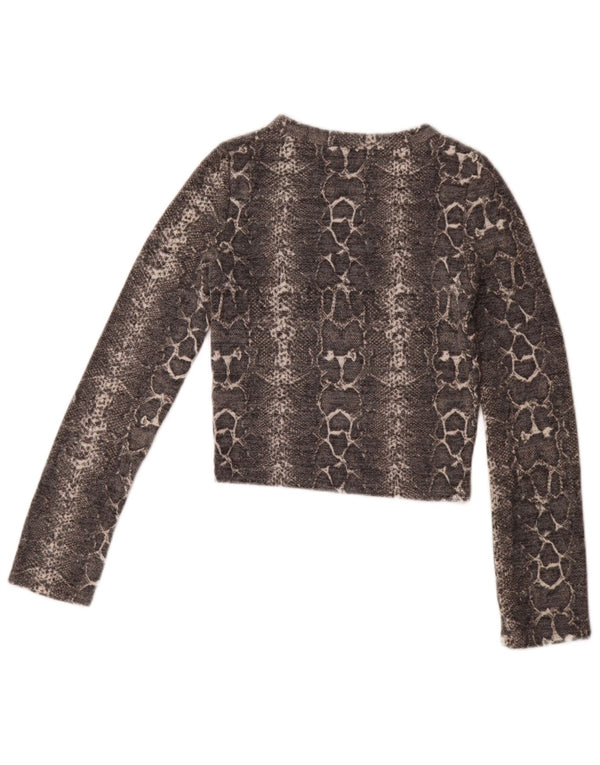 Zara Womens Crop Top Langærmet UK 8 Small Grey Animal Print Viscose