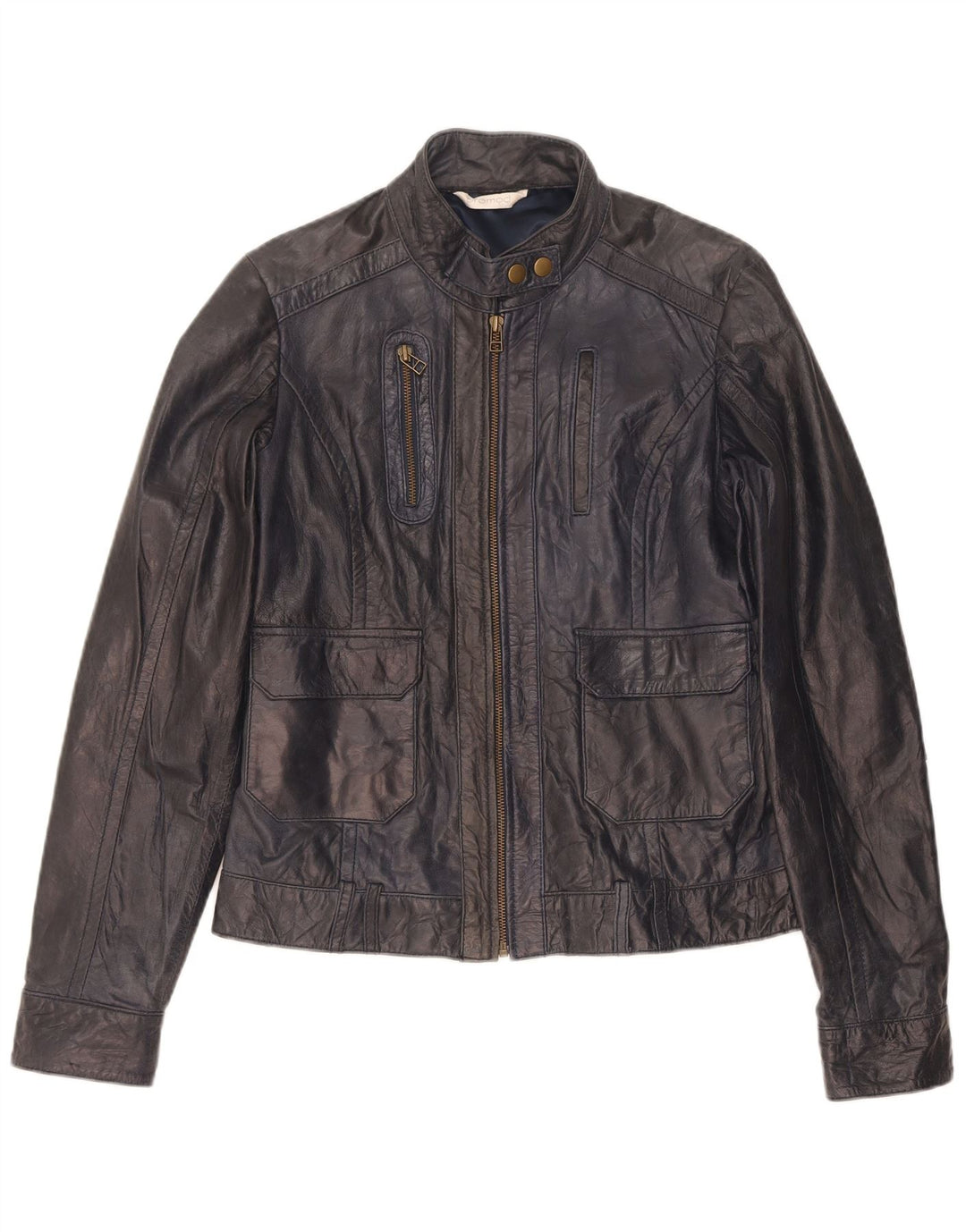 Promod Dame Læderjakke UK 14 Medium Navy Blue