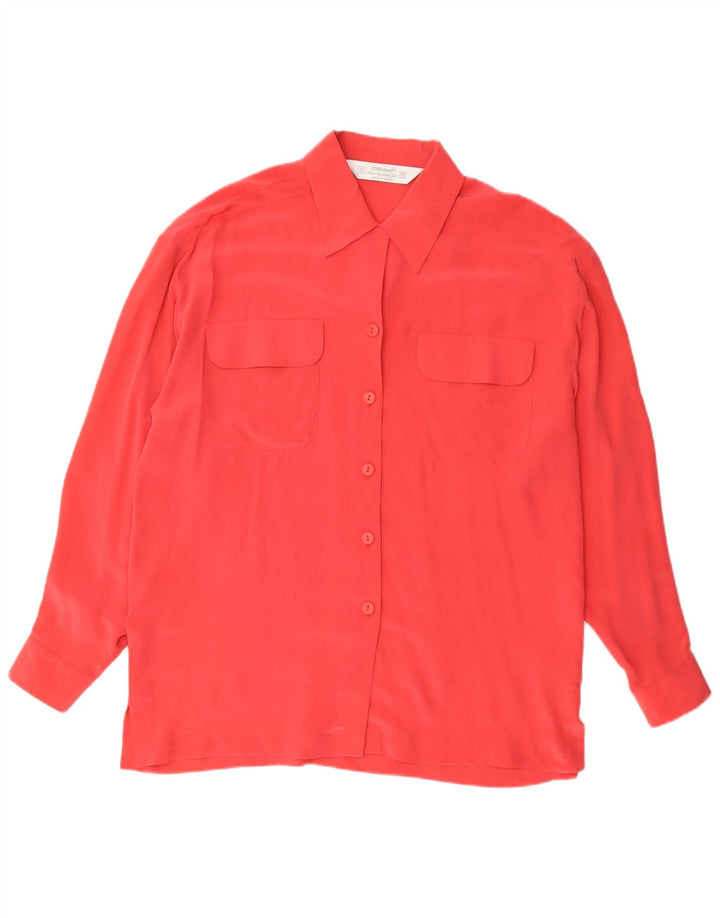St Michael Dame Shirt Bluse UK 12 Medium Red Silk