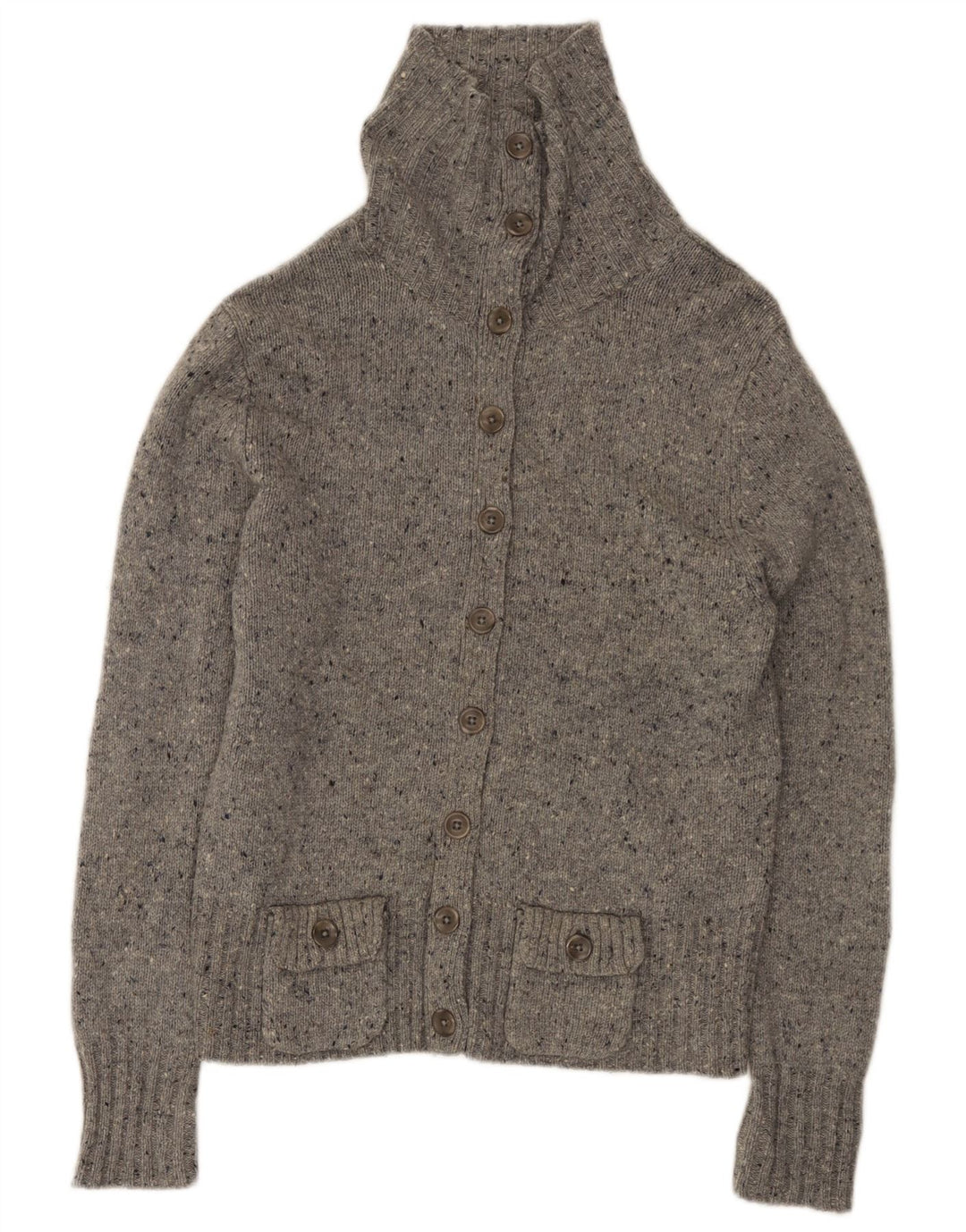 Eddie Bauer Dame Cardigan Sweater UK 16 Large Grey Flecked Lammeuld