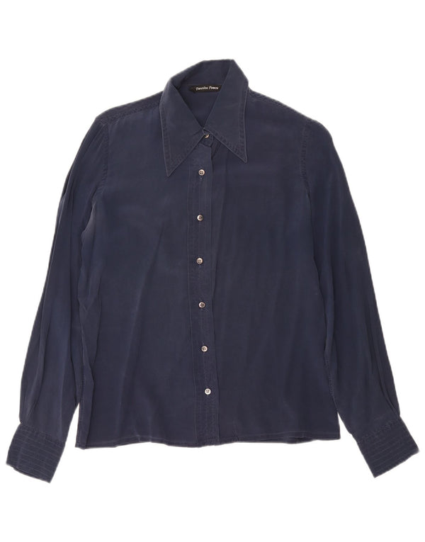 Vintage dameskjorte bluse IT 48 XL marineblå silke