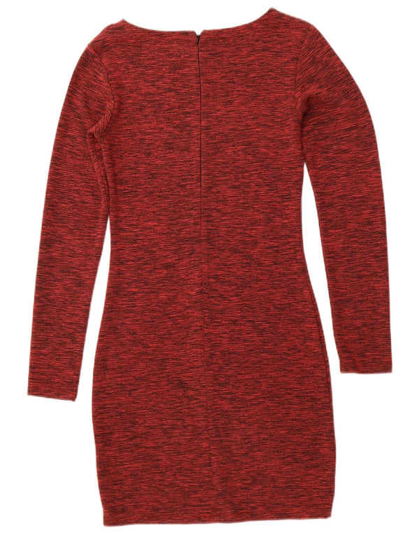 SUPERDRY Langærmet Bodycon-kjole til kvinder UK 8 Small Bourgogne Flecked
