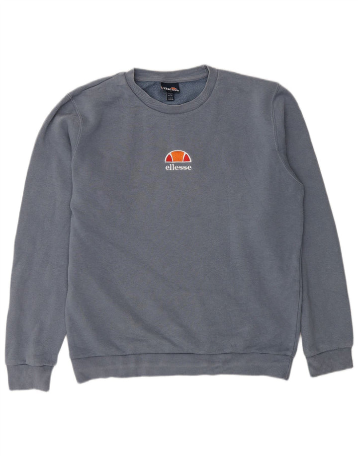 Ellesse Dame Grafisk Sweatshirt Jumper UK 14 Stor Blå Bomuld