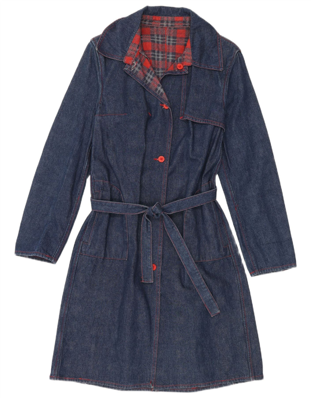 VINTAGE Dame Denim Coat UK 14 Medium Navy Blue