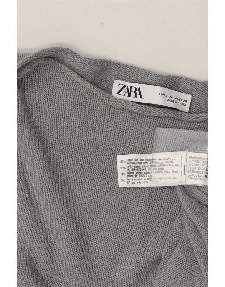 Zara Dame Oversized Boat Neck Jumper Sweater UK 14 Medium Grey Bomuld