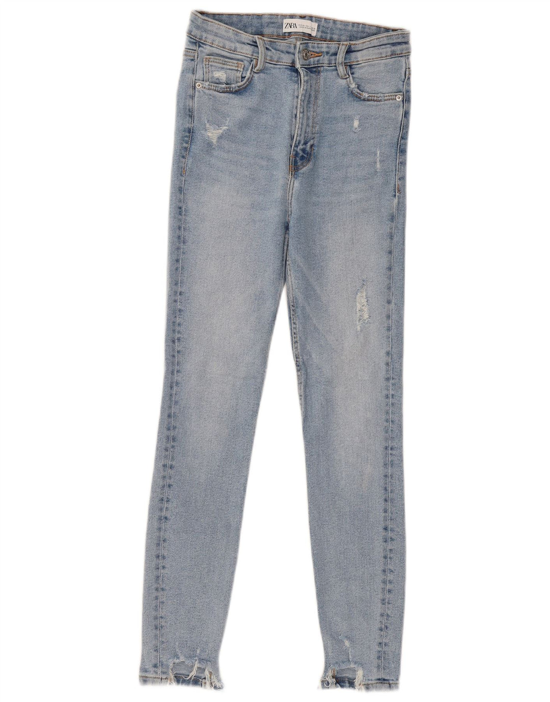 ZARA Dame Højtaljede Distressed Skinny Jeans EU 36 XS W26 L27 Blå