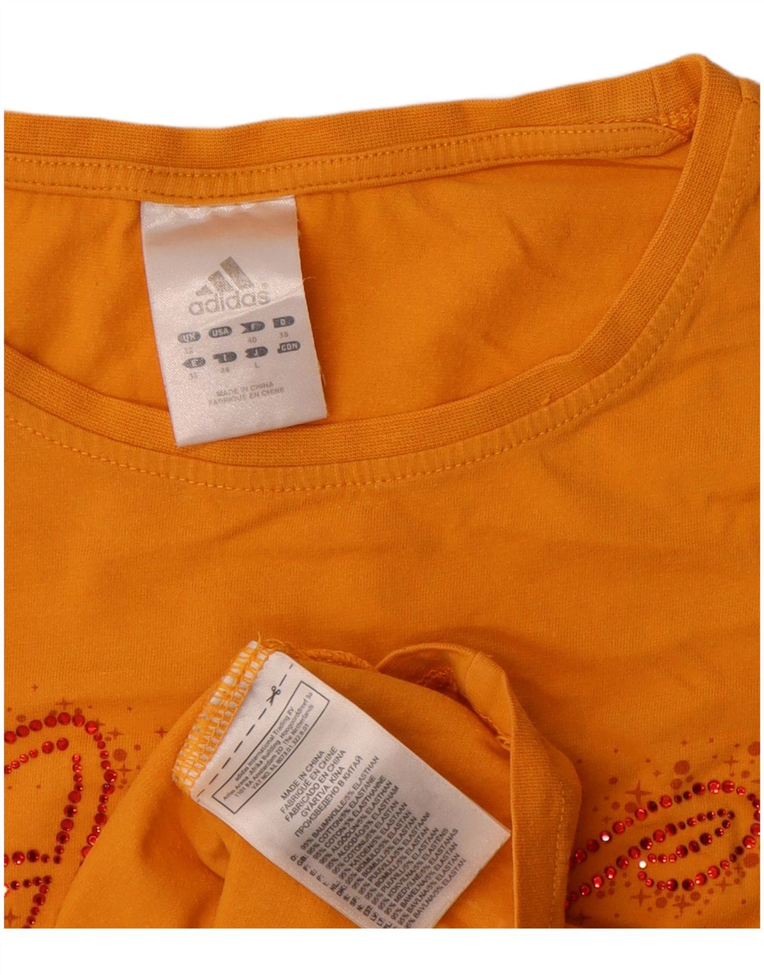 Adidas Dame Grafisk T-Shirt Top UK 12 Medium Gul Bomuld