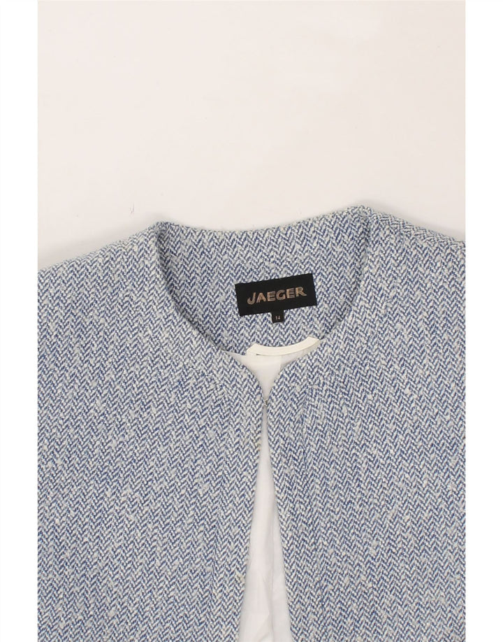 JAEGER Womens Open Blazer Jacket UK 14 Medium  Blue Chevron Acrylic Vintage Jaeger and Second-Hand Jaeger from Messina Hembry 