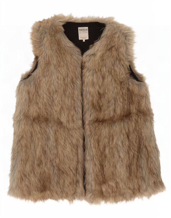 Zara Dame Trafaluc Faux Fur Gilet UK 12 Medium Beige Akryl